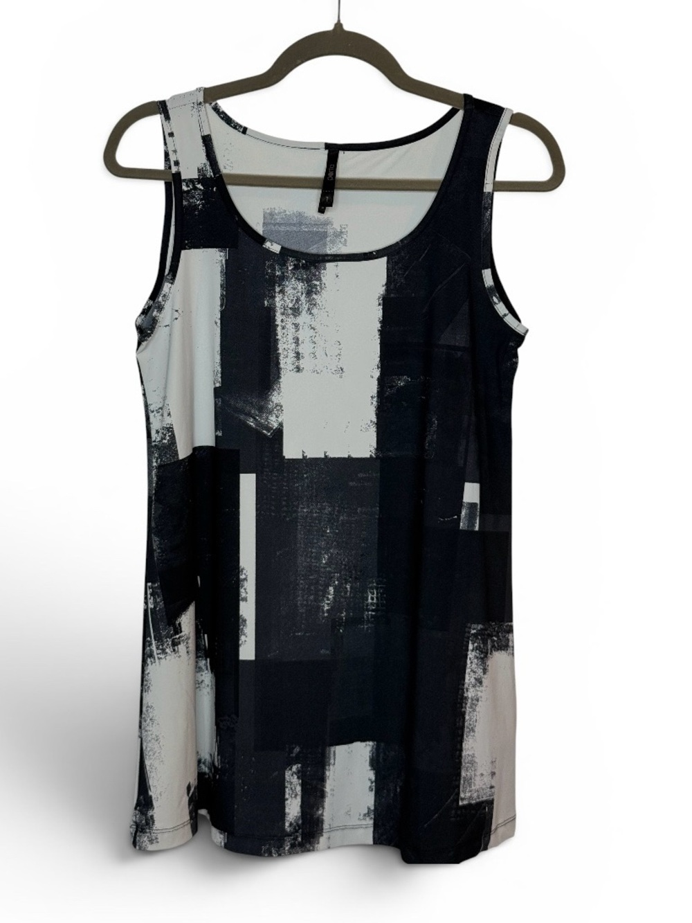Porto Sz S Sleeveless Tunic Black & White Sleeveless Abstract Print Lux | EUC
